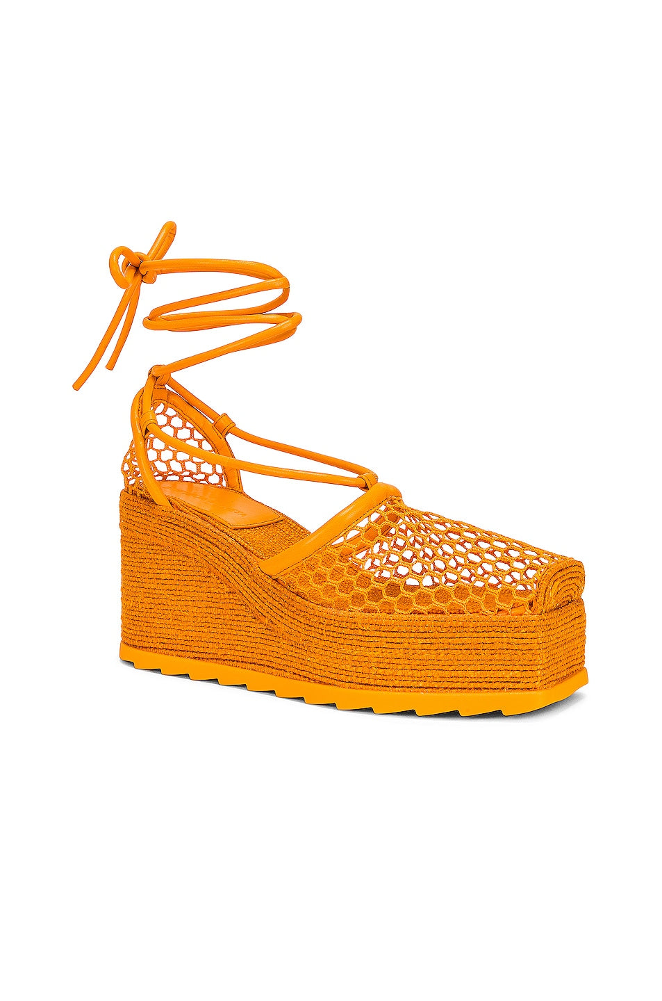 Bottega Veneta Stretch Lace Up Espadrilles, Tangerine