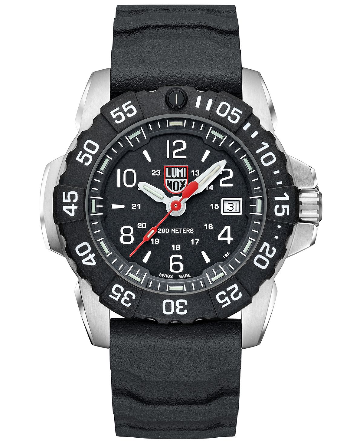 ساعة رجالية من Swiss Navy Seal RSC بحزام مطاطي أسود، 45 مم من Luminox