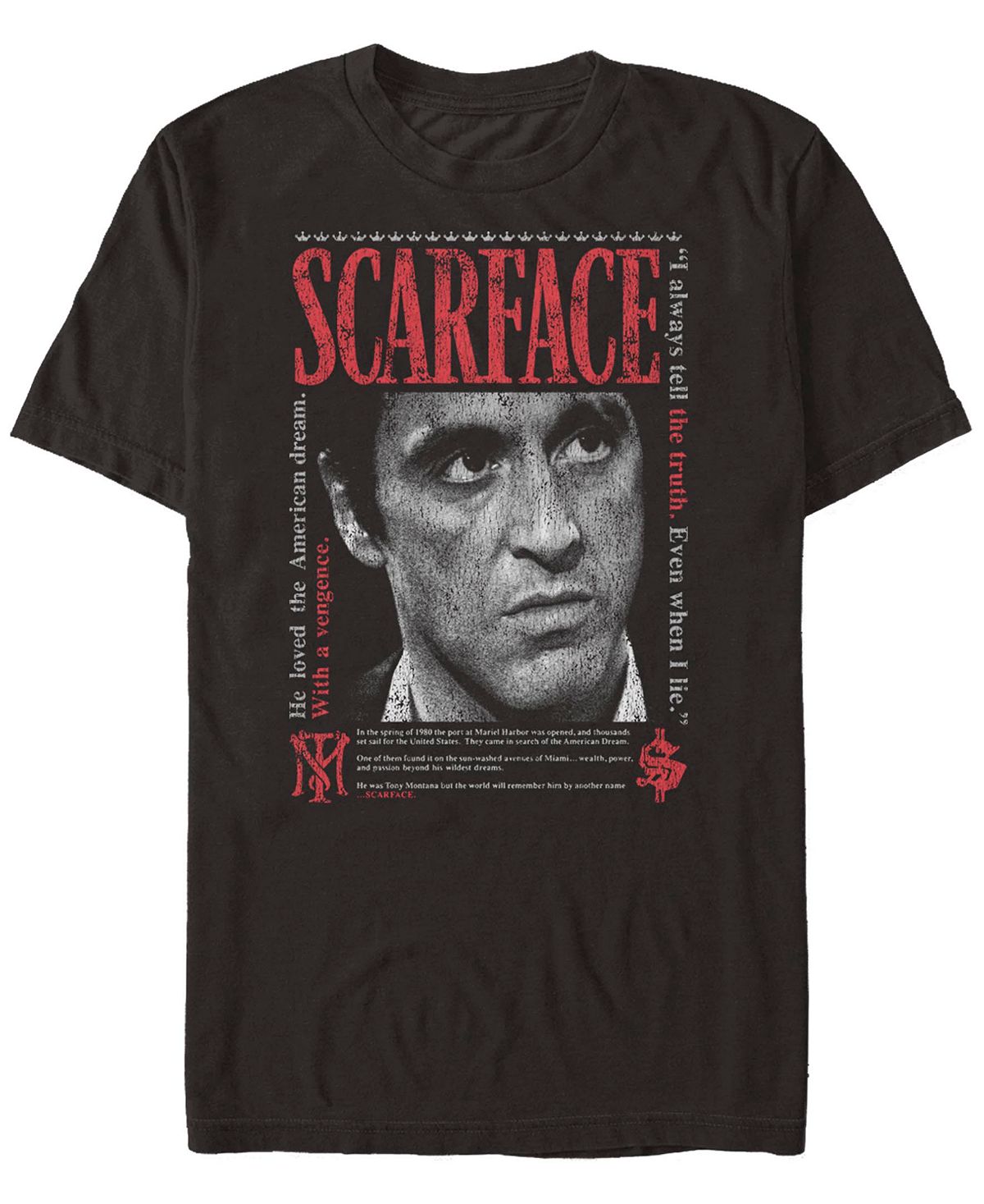 تي شيرت رجالي بأكمام قصيرة مطبوع عليه Scarface Stare Down من Fifth Sun