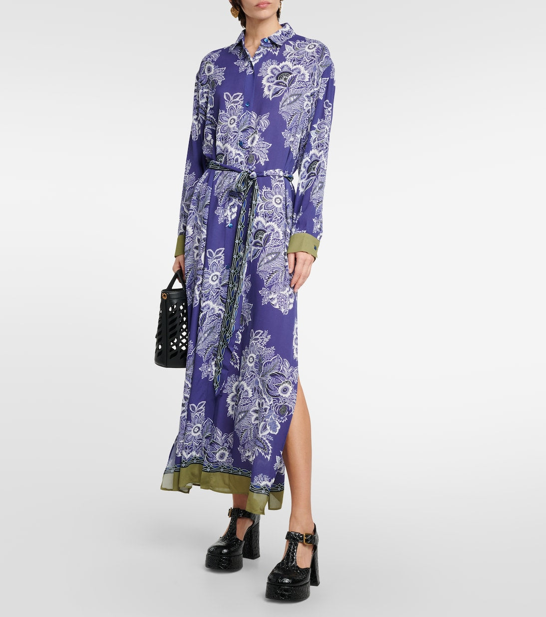 Midi shirt dress with Etro print, blue