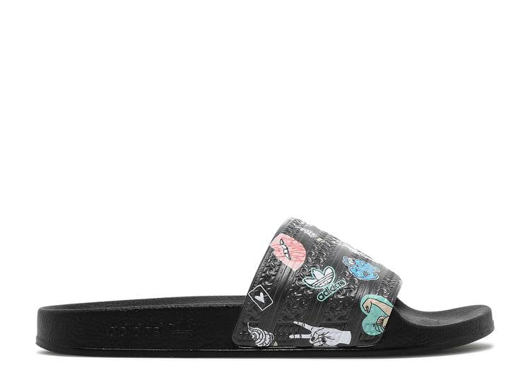 حذاء رياضي Adidas ADILETTE SLIDE J 'EMPOWERING GRAPHICS - BLACK' باللون الأسود