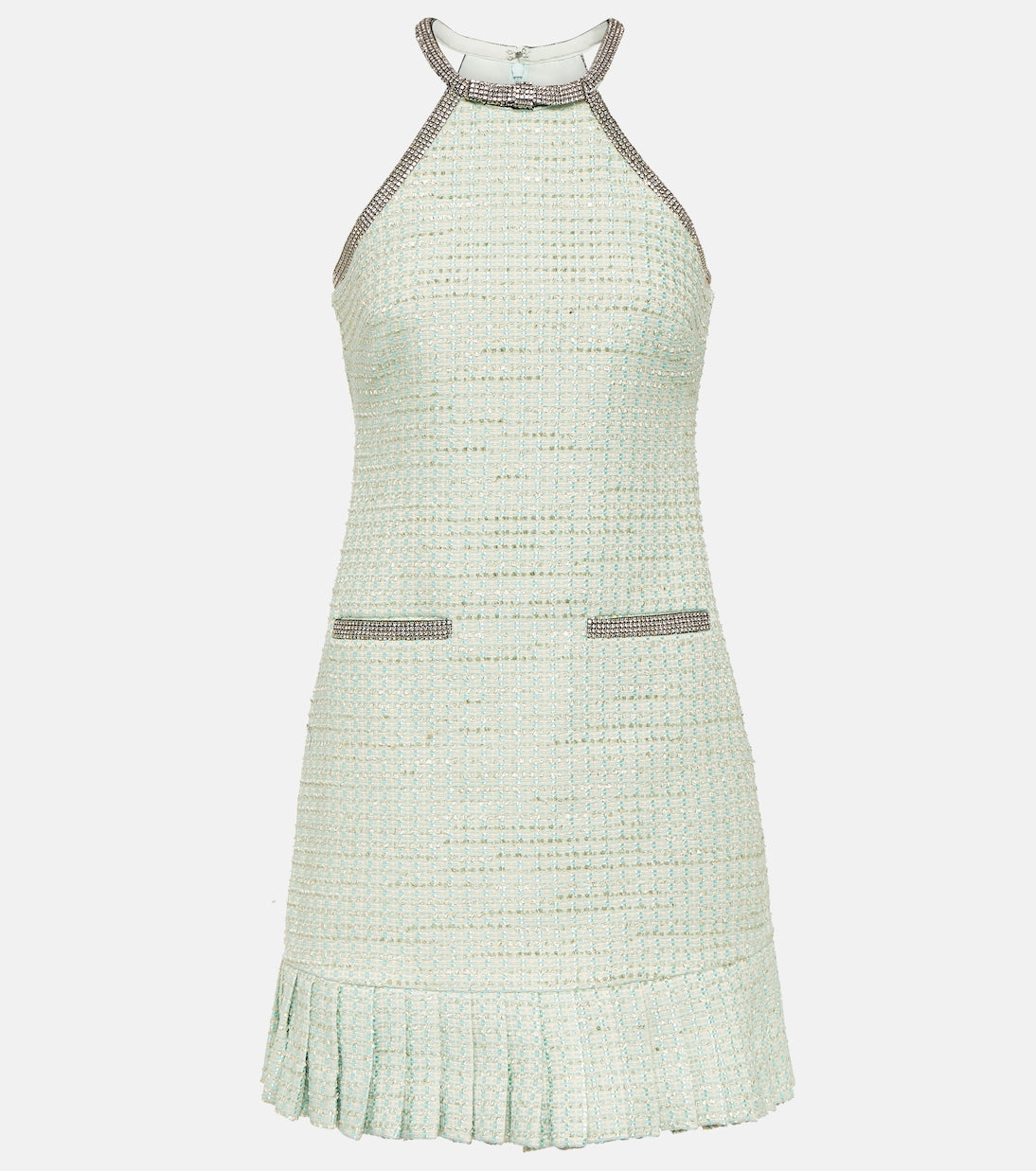 Self-Portrait Crystal Bouclé Mini Dress, Green