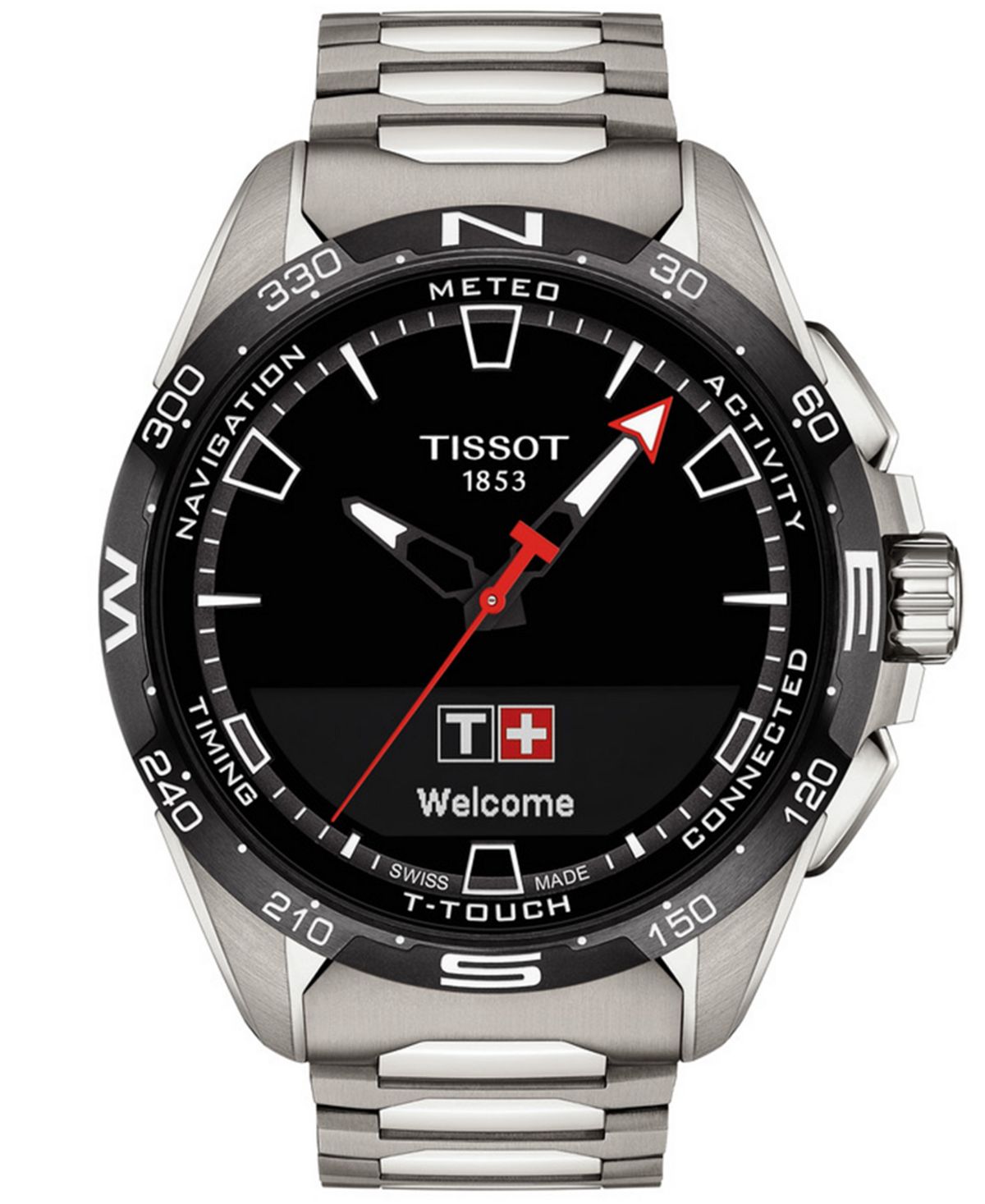 ساعة سويسرية T-Touch Connect الذكية للرجال بسوار من التيتانيوم يعمل بالطاقة الشمسية مقاس 48 مم من Tissot