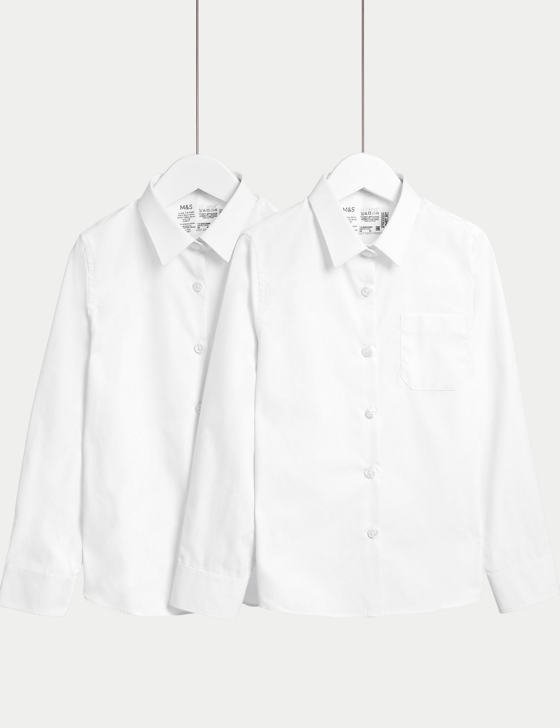 2 Pairs of Cotton Regular Fit School Shirts for Girls (2-18yrs) Marks & Spencer white