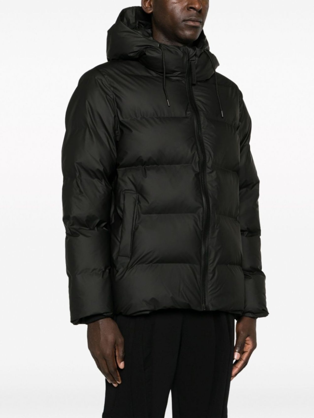 Rains Alta down jacket with hood, black