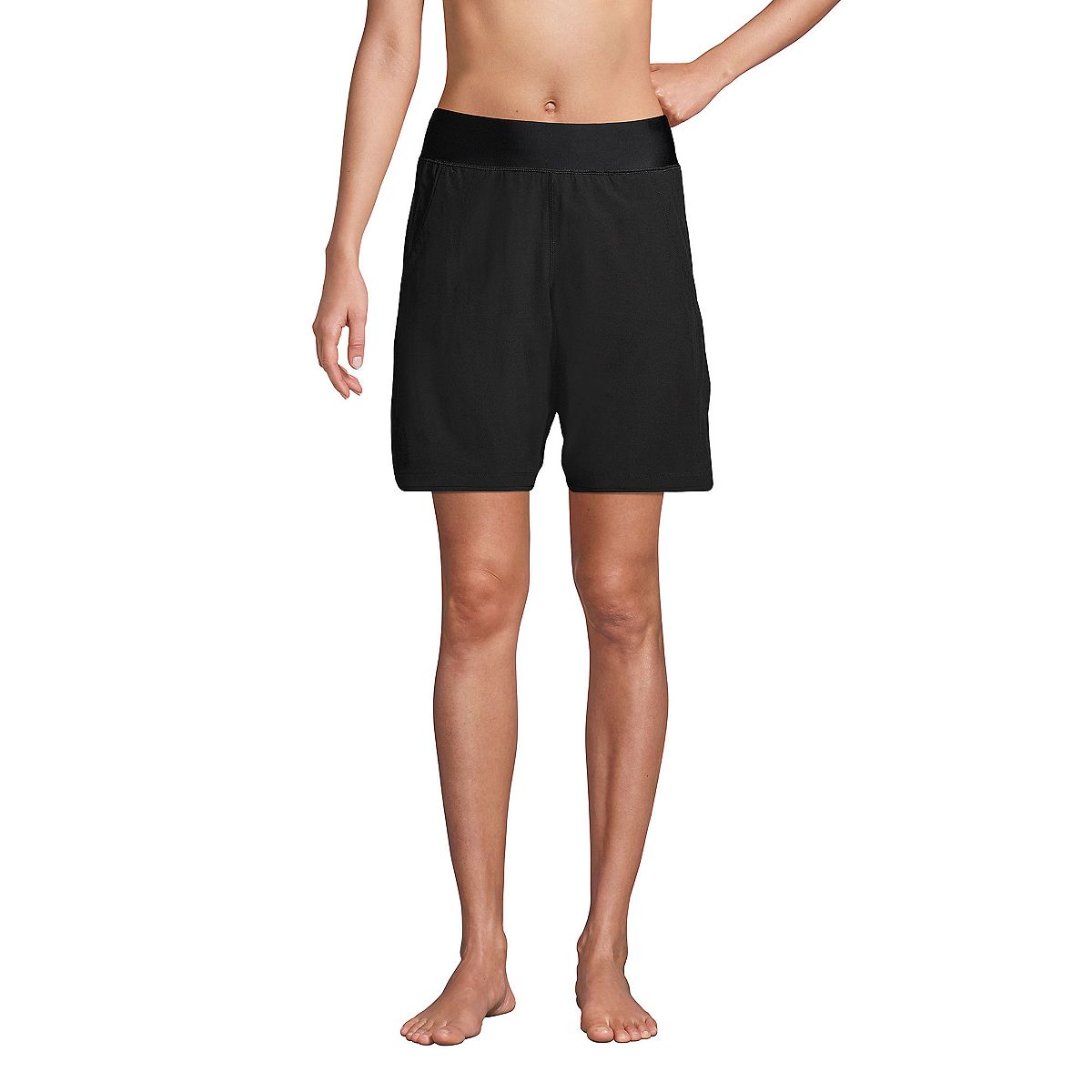 Women's 9" Quick Dry Modest Shorts with Elastic Waist Lands' End swim shorts, black