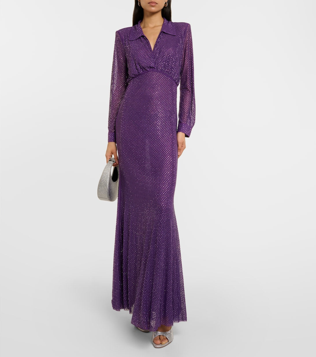 Self-Portrait embellished mesh maxi dress, purple