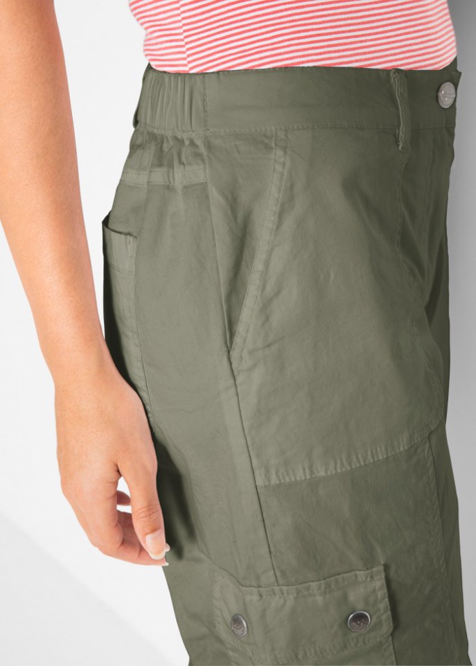 Bpc Bonprix Collection cotton cargo pants with comfortable waistband, green