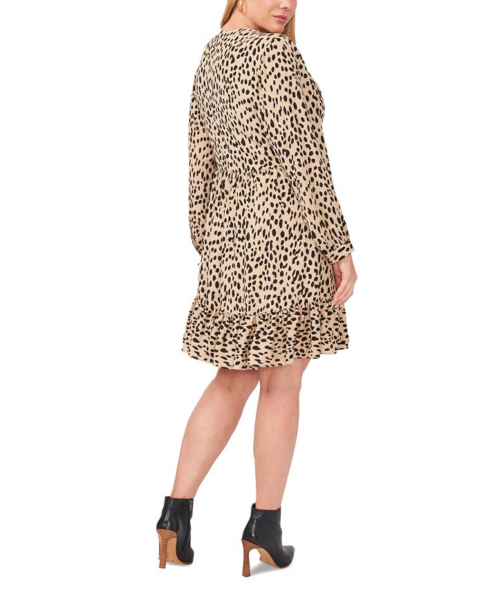 Plus Size Animal Print Tiered Split Neck Dress Vince Camuto brown