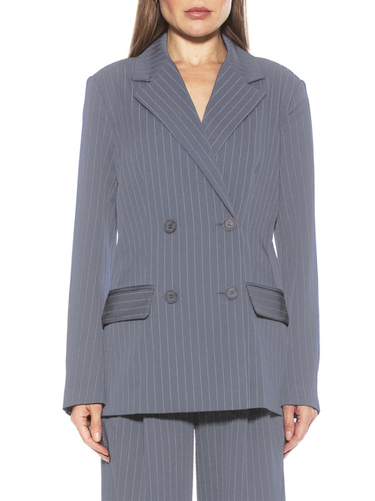 Alexia Admor Double Breasted Pinstripe Blazer in Gray Stripe