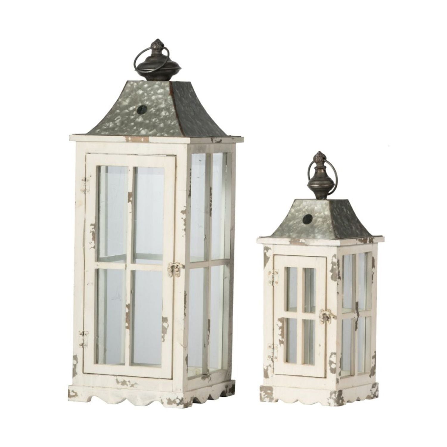 Set of 2 Evelyn Silver and White Indoor Lanterns with 27.25" Handle