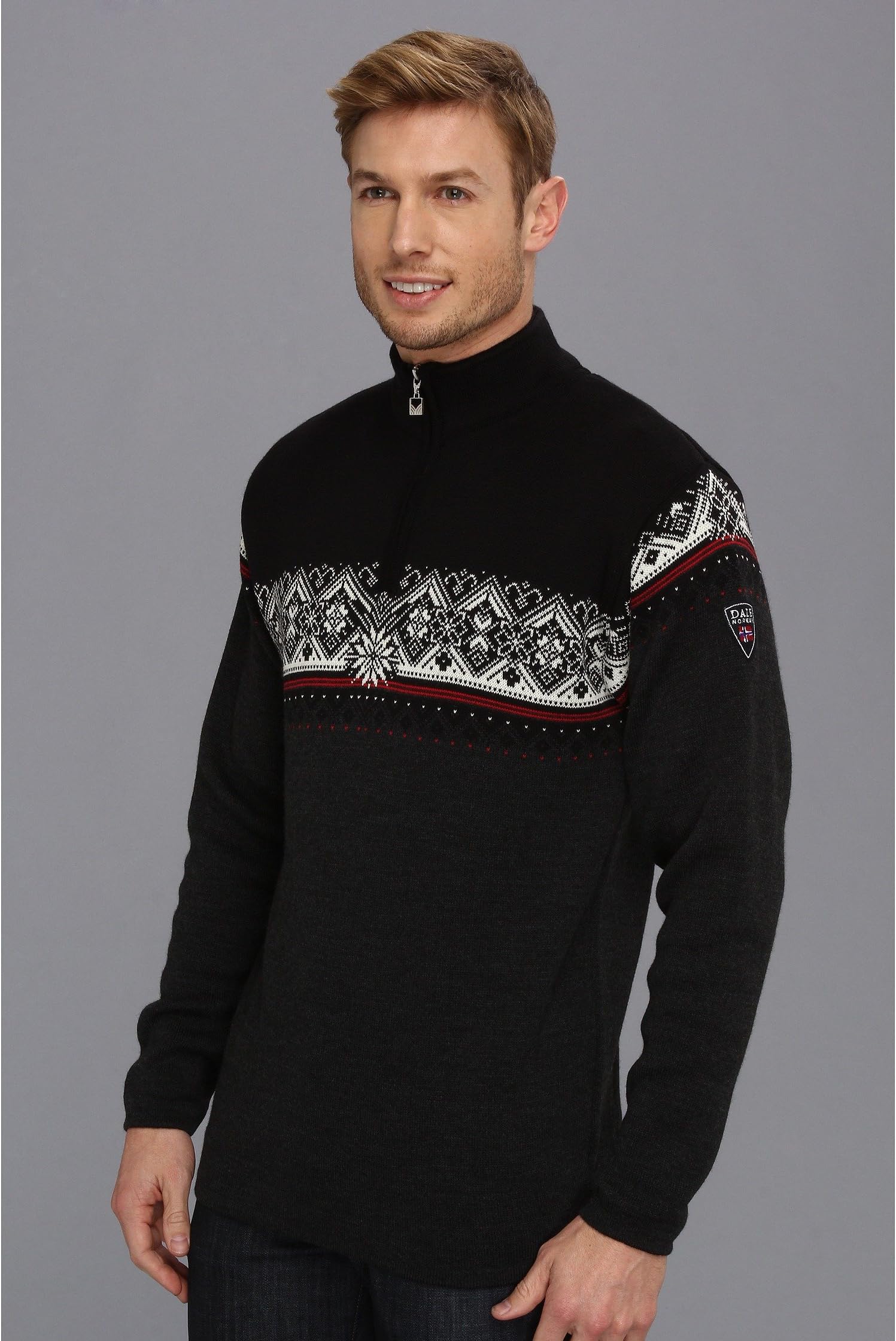 Moritz Masculine Dale of Norway Sweater, E-Teer Vig/Raspberry/Black/Off White