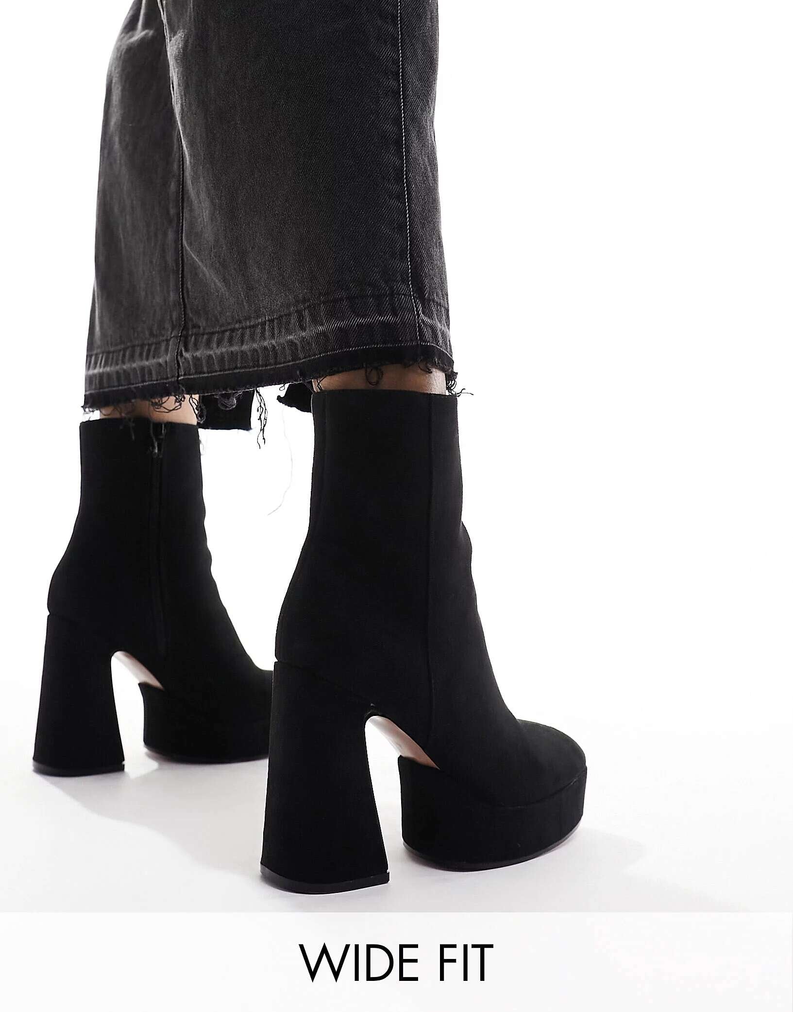 ASOS Wide Fit Enchant Micro Platform Boots In Black