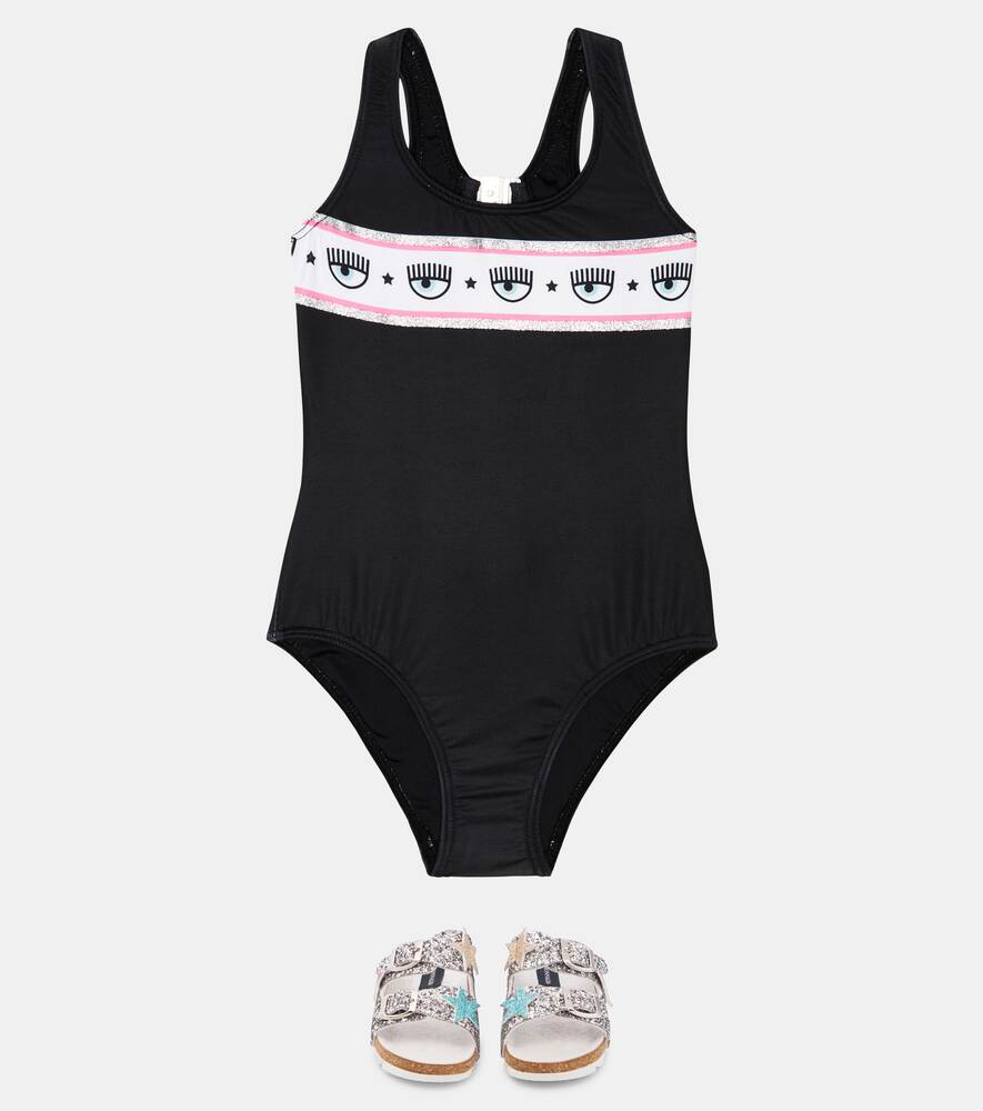 Chiara Ferragni Monnalisa collaboration swimsuit with eye print, black