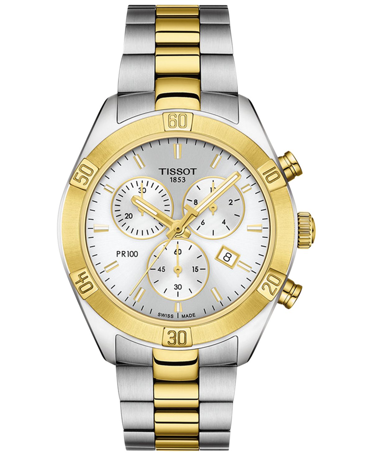 T-Classic PR 100 Women's Swiss Chronograph Watch Two Tone PVD Stainless Steel Bracelet 38mm Tissot