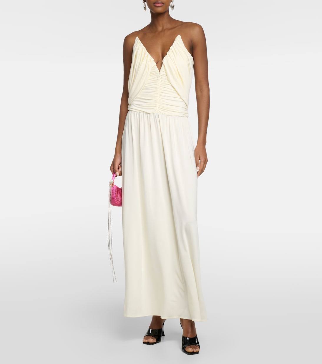 Magda Butrym Gathered Off Shoulder Maxi Dress, Neutral