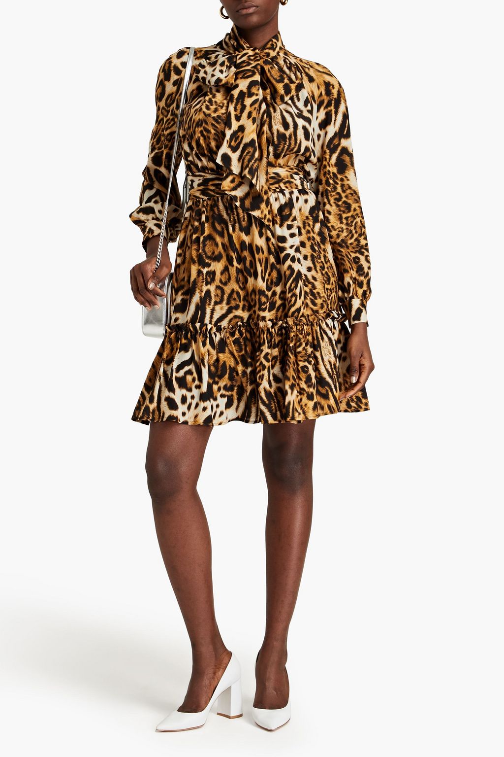 Mini dress in silk crepe de Chine with leopard print and bow BOUTIQUE MOSCHINO animal print