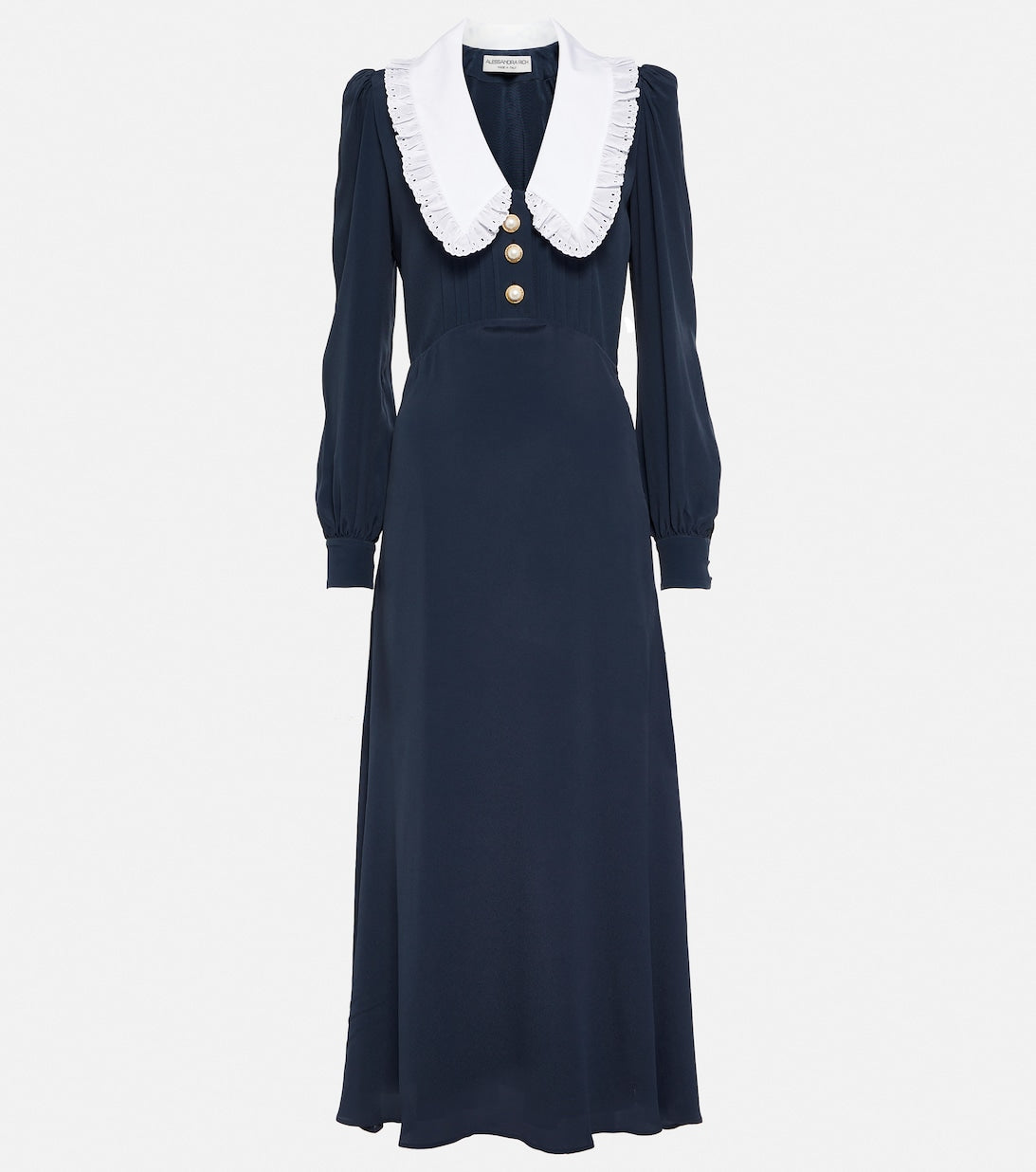 ALESSANDRA RICH silk blend midi dress with collar, blue