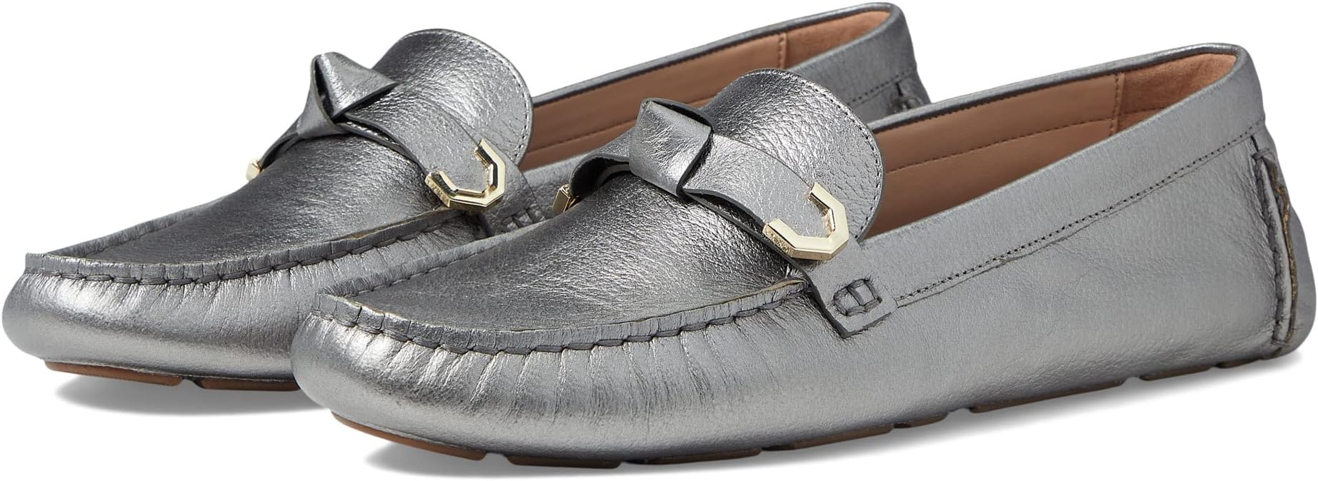 Evelyn Bow Driver Cole Haan Loafers in Pewter Metallic