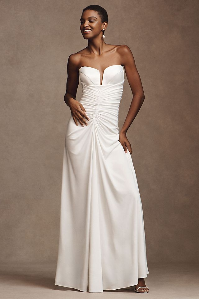 Bhldn Simone Strapless Ruched Wedding Bustier Dress, Ivory