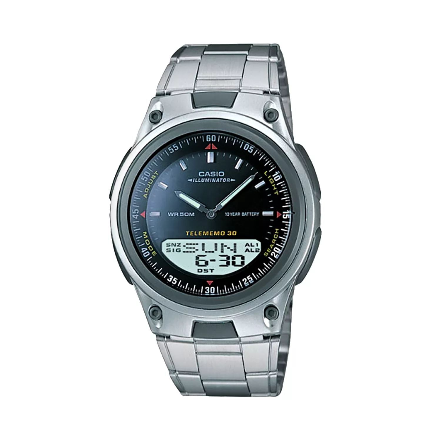 Men's Forester Illuminator watch with analog and digital databank chronograph - AW80D-1AV Casio