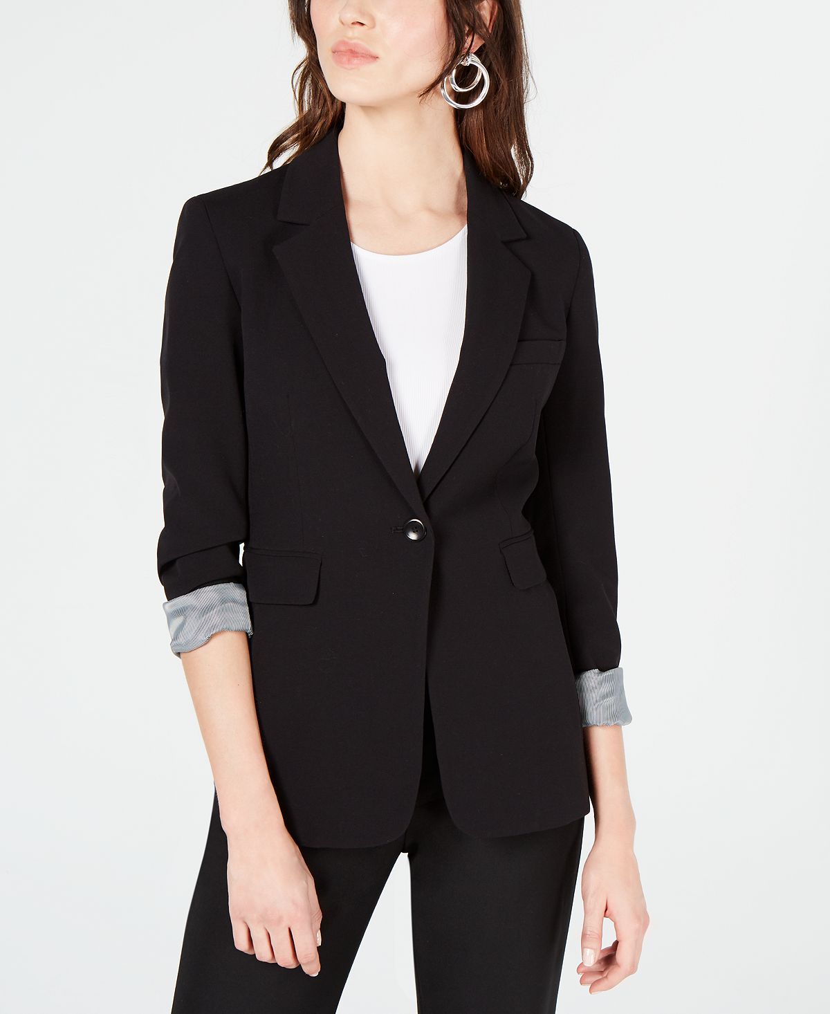 Women's jacket with stand-up collar with one button Bar III, black