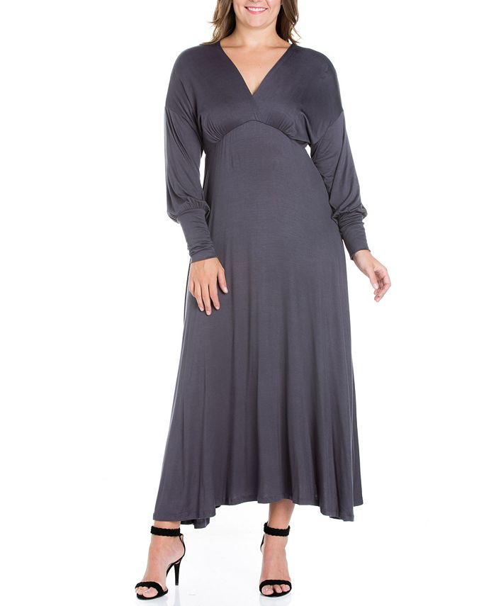 Women's Plus Size Bishop Sleeve Maxi Dress 24seven Comfort Apparel grey