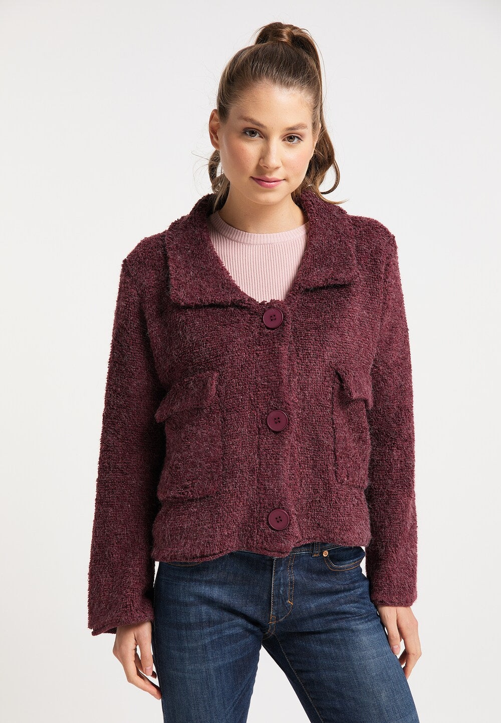 Knitted taddy cardigan, dark red