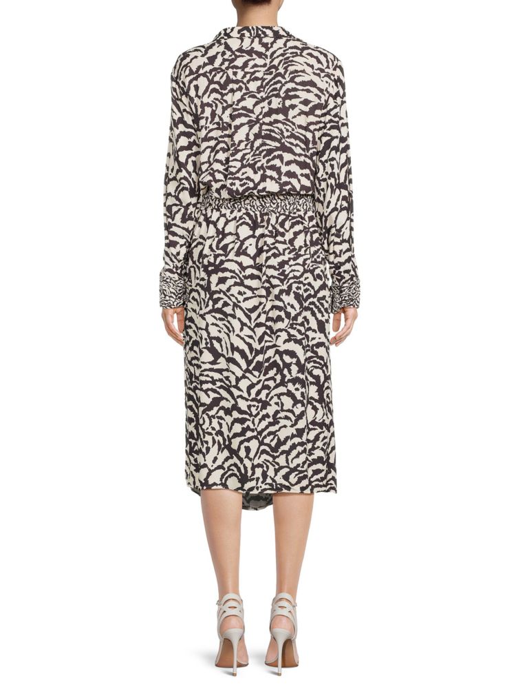 Evie Reiss Print Belted Midi Dress in Black White