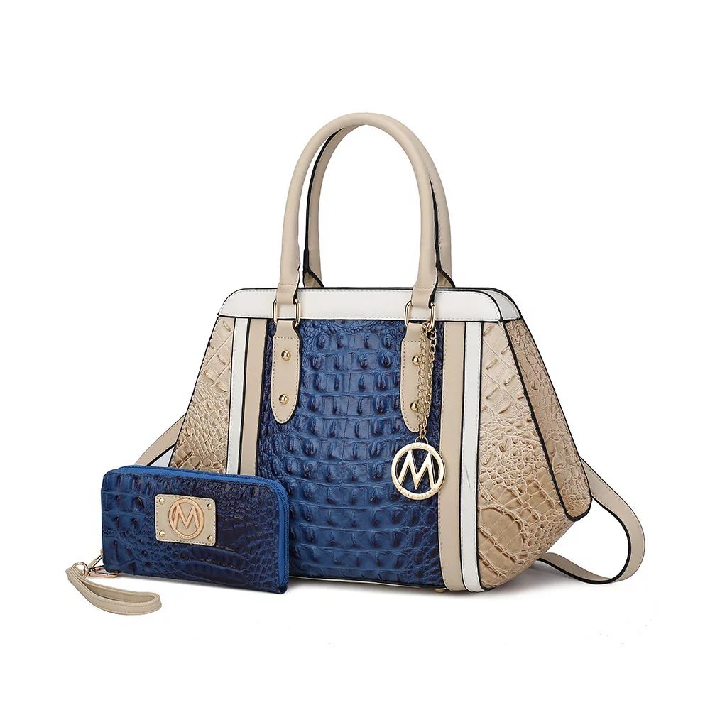 MKF Collection Daisy 2 PCS Crocodile Leather Satchel Bag with Wallet from Mia K MKF Collection dark blue