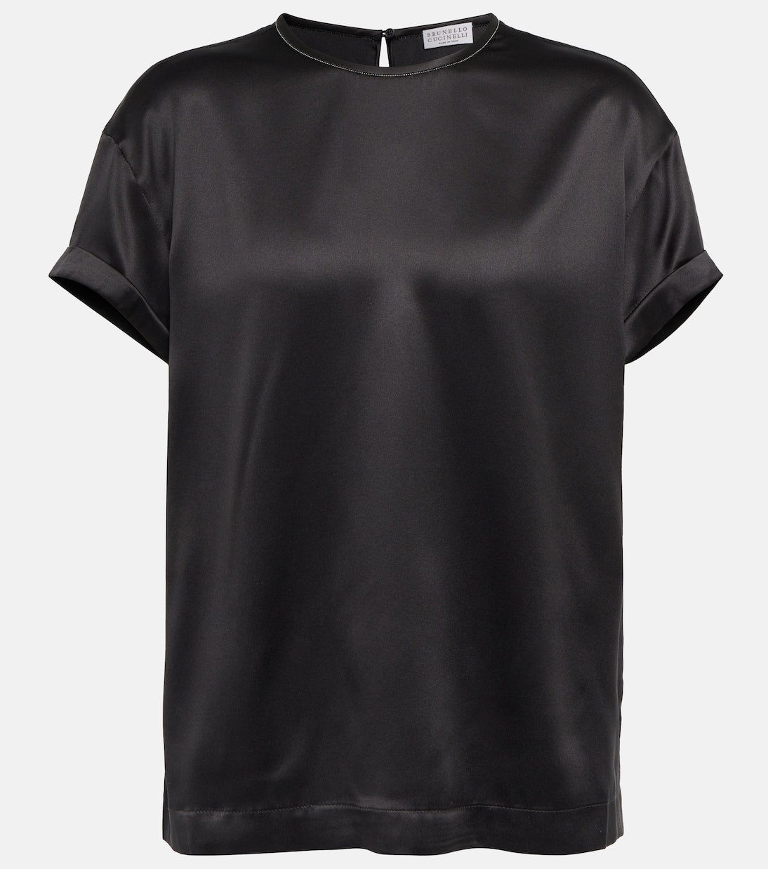 Brunello Cucinelli Silk Satin Embellished T-Shirt, Black