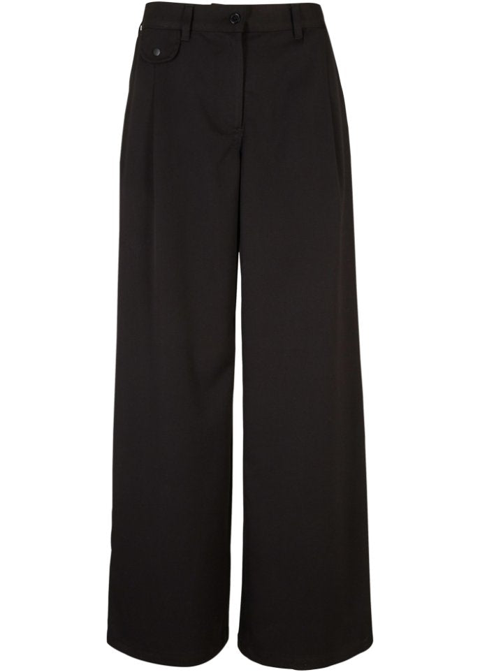 Wide-leg marlen trousers with comfortable high-waisted belt and pleats Bpc Bonprix Collection ,  black