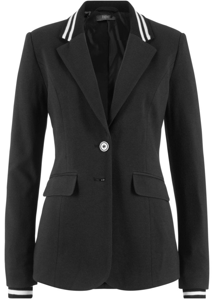 Bpc Bonprix Collection Cotton Jersey Jacket with Striped Details, Black