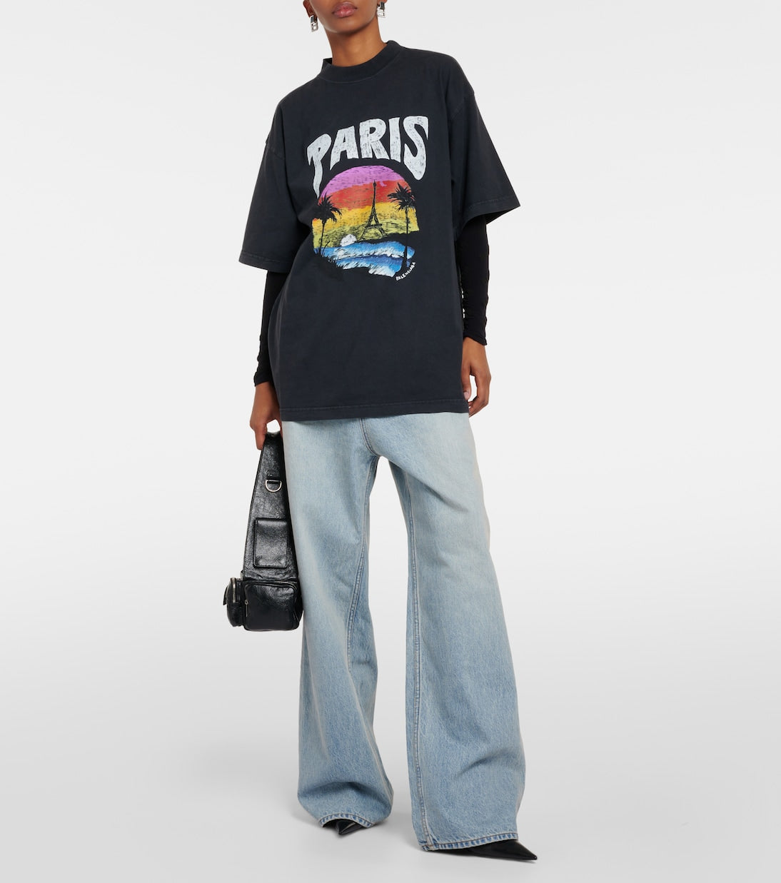 تي شيرت Balenciaga Tropical Cotton Jersey Paris، باللون الأبيض