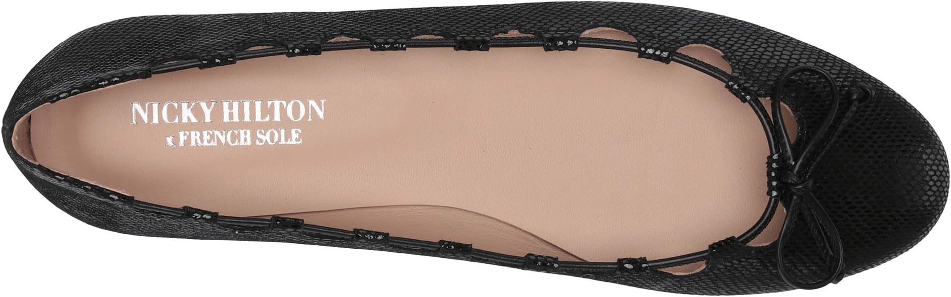 Nicky Hilton Ballet Flats - Charlott French Sole, Black Viper Print