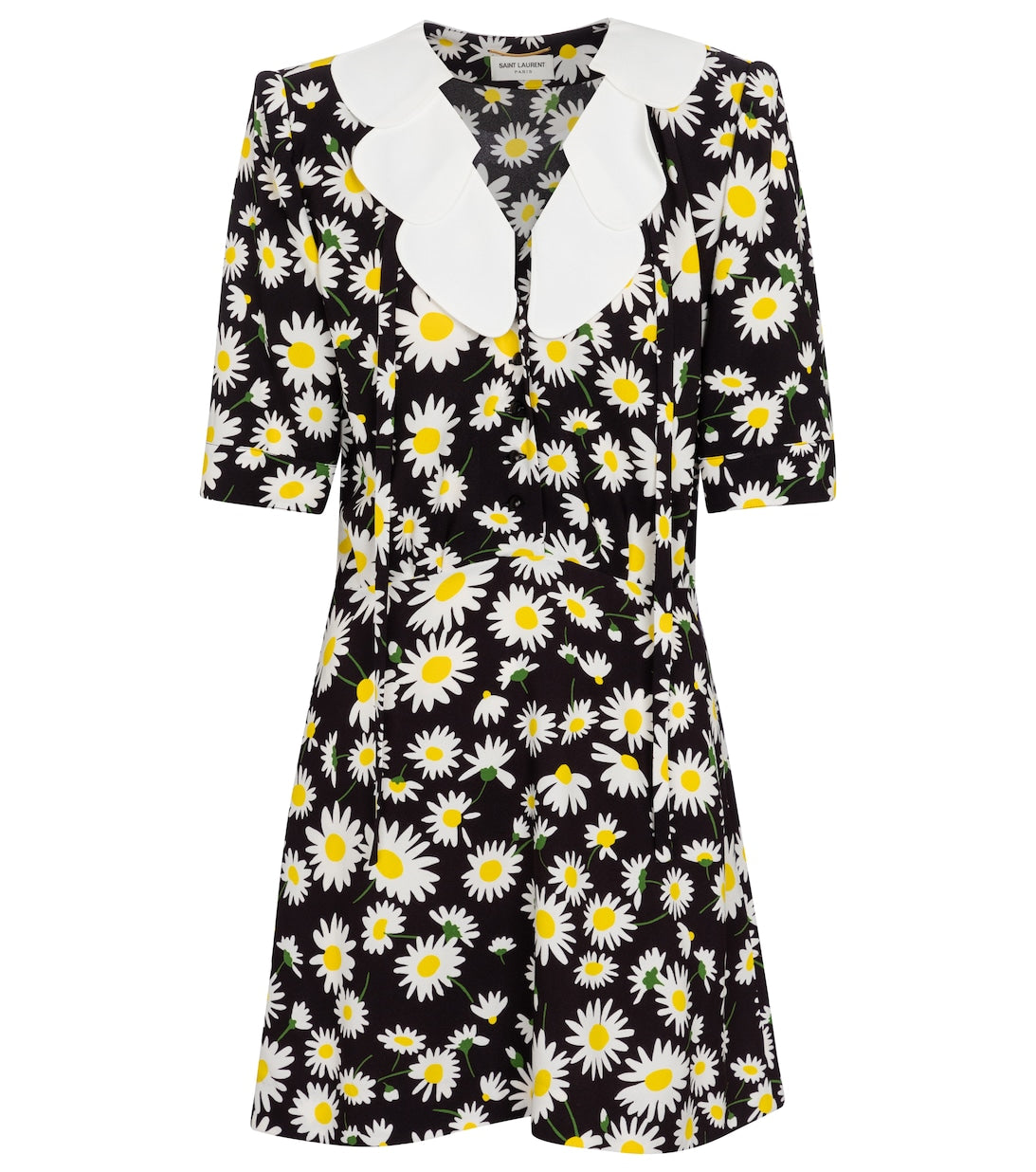 Mini dress in saber with floral print SAINT LAURENT, black