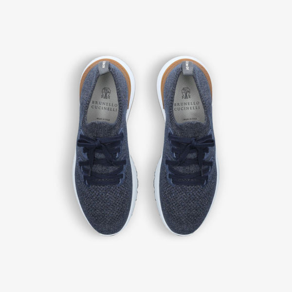 Knitted low top sneakers with Brunello Cucinelli brand embossing, navy blue