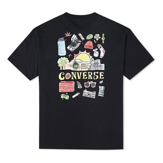 تي شيرت Converse Back Graffiti Cartoon Printed Loose Casual Neck Round Sleeve Short Sleeve Black