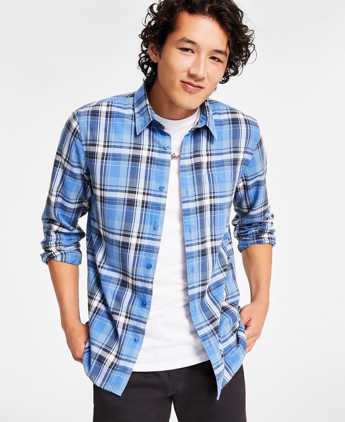 Diego Sun + Stone Men's Long Sleeve Checkered Shirt