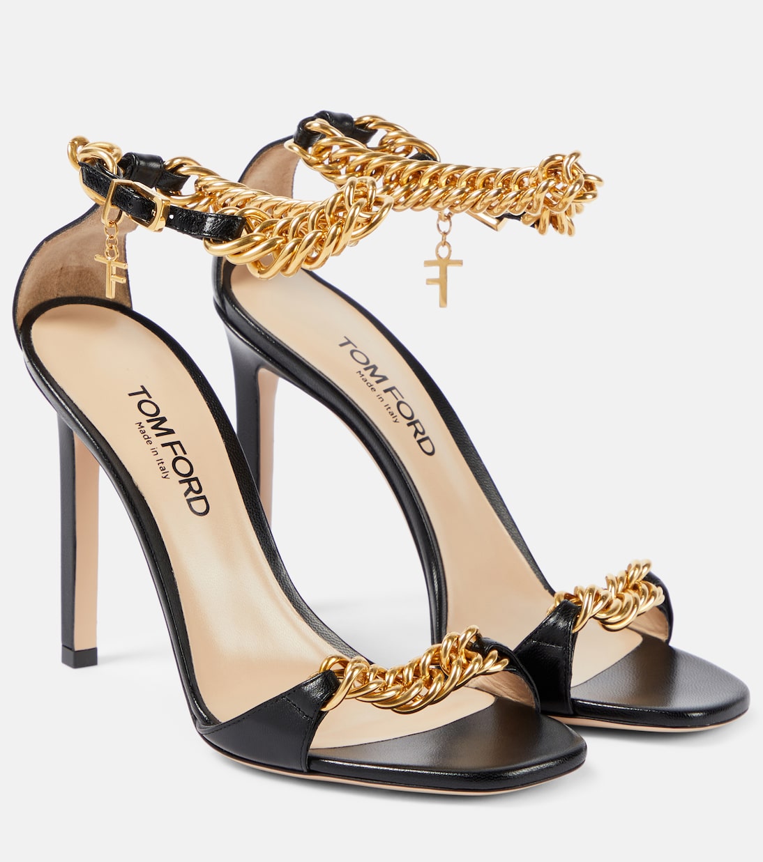 Tom Ford zenith 105 leather sandals with chain, black