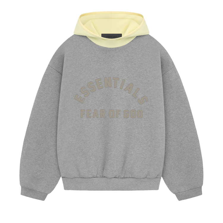 هودي Fear Of God Essentials المصنوع من النايلون والصوف "Dark Heather Oatmeal/Garden Yellow" باللون الرمادي