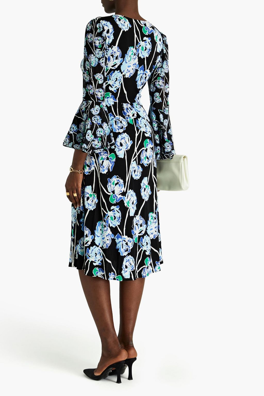 Shauna midi dress in floral jersey with georgette inserts DIANE VON FURSTENBERG black