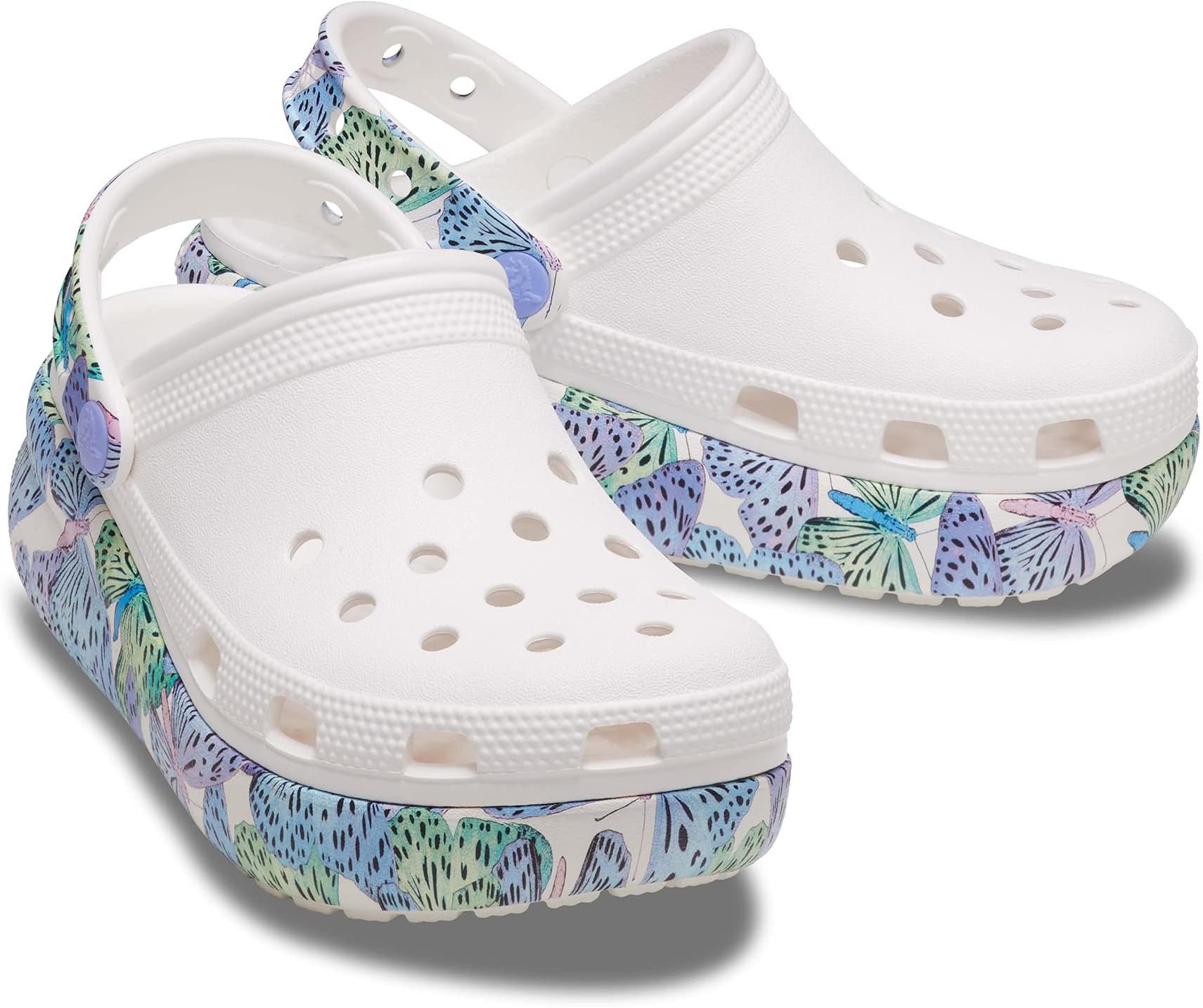 Classic Crush Clog Crocs, White/Multi Butterfly