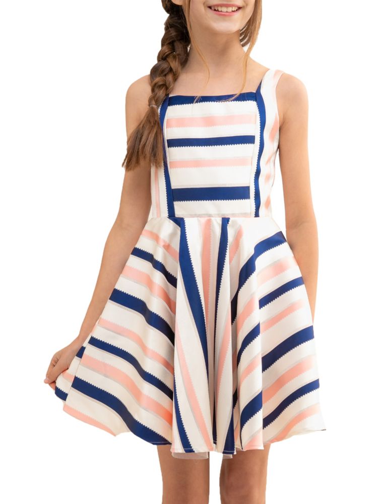 Un Deux Trois Girls' A-Line Dress in Stripe