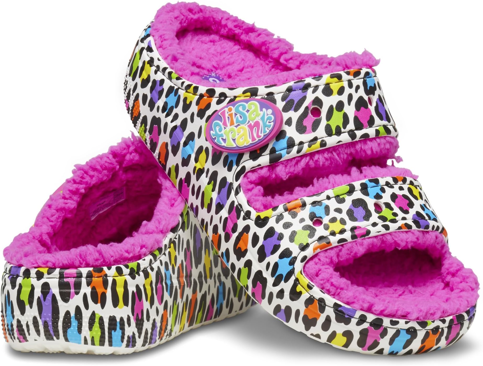 صندل مسطح من Lisa Frank Cozzzy من Crocs، باللون الأبيض/متعدد الألوان