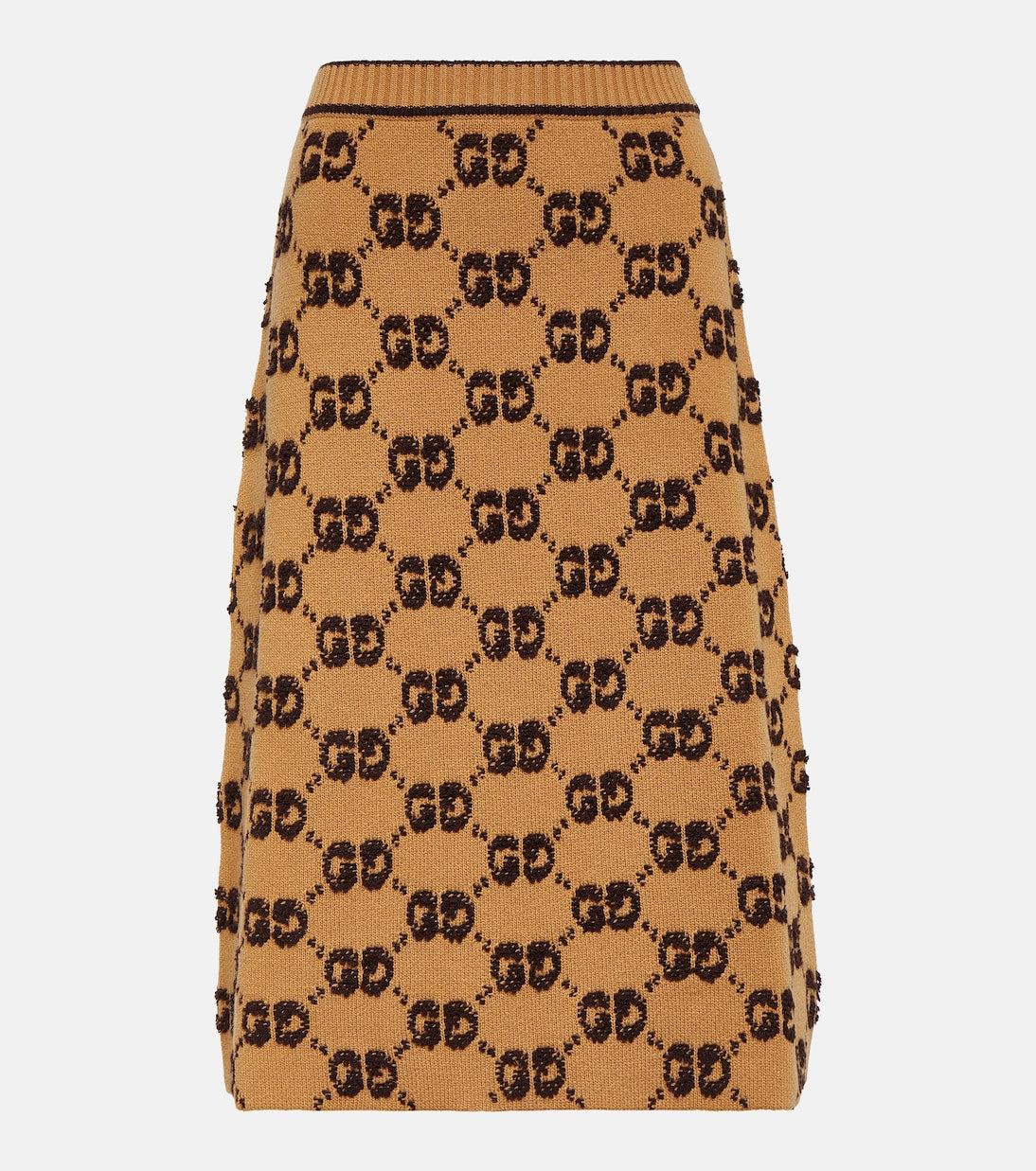 gg Gucci wool jacquard bouclé midi skirt, brown