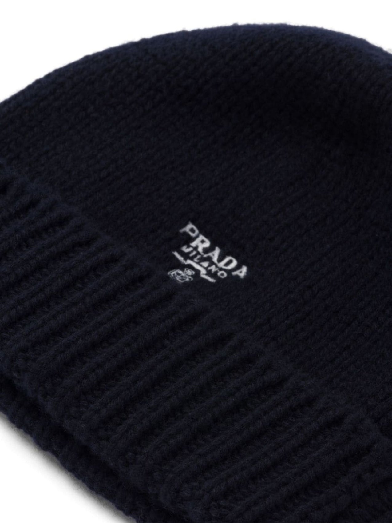 Prada Cashmere Beanie Hat With Embroidered Logo, Blue