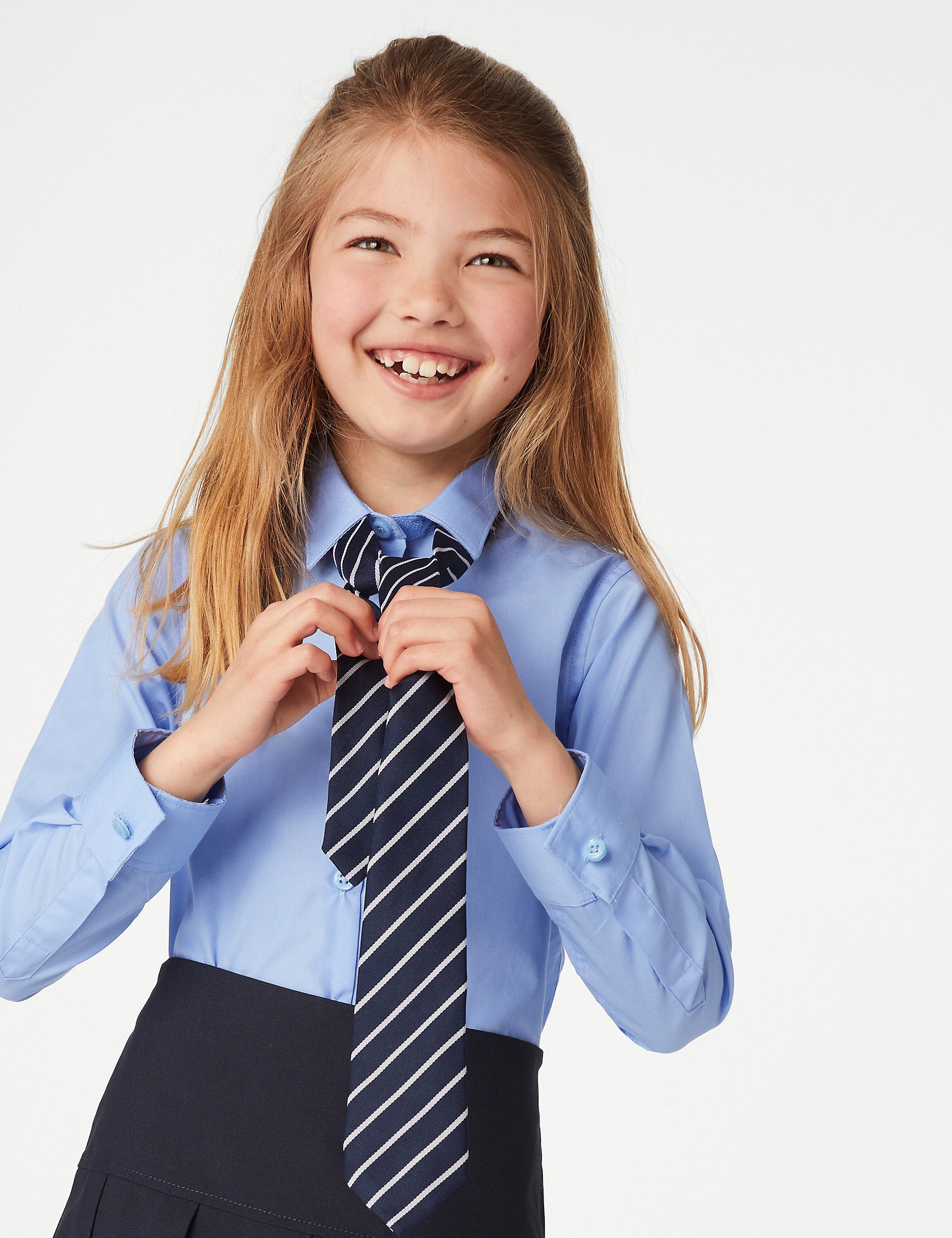 3 Sets of Slim Fit School Shirts for Girls (2-16 Years) easy to iron Marks & Spencer, blue