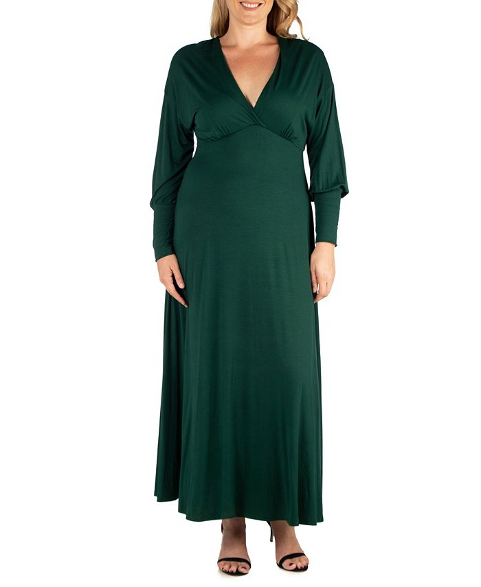 Women's Plus Size Bishop Sleeve Maxi Dress 24seven Comfort Apparel green