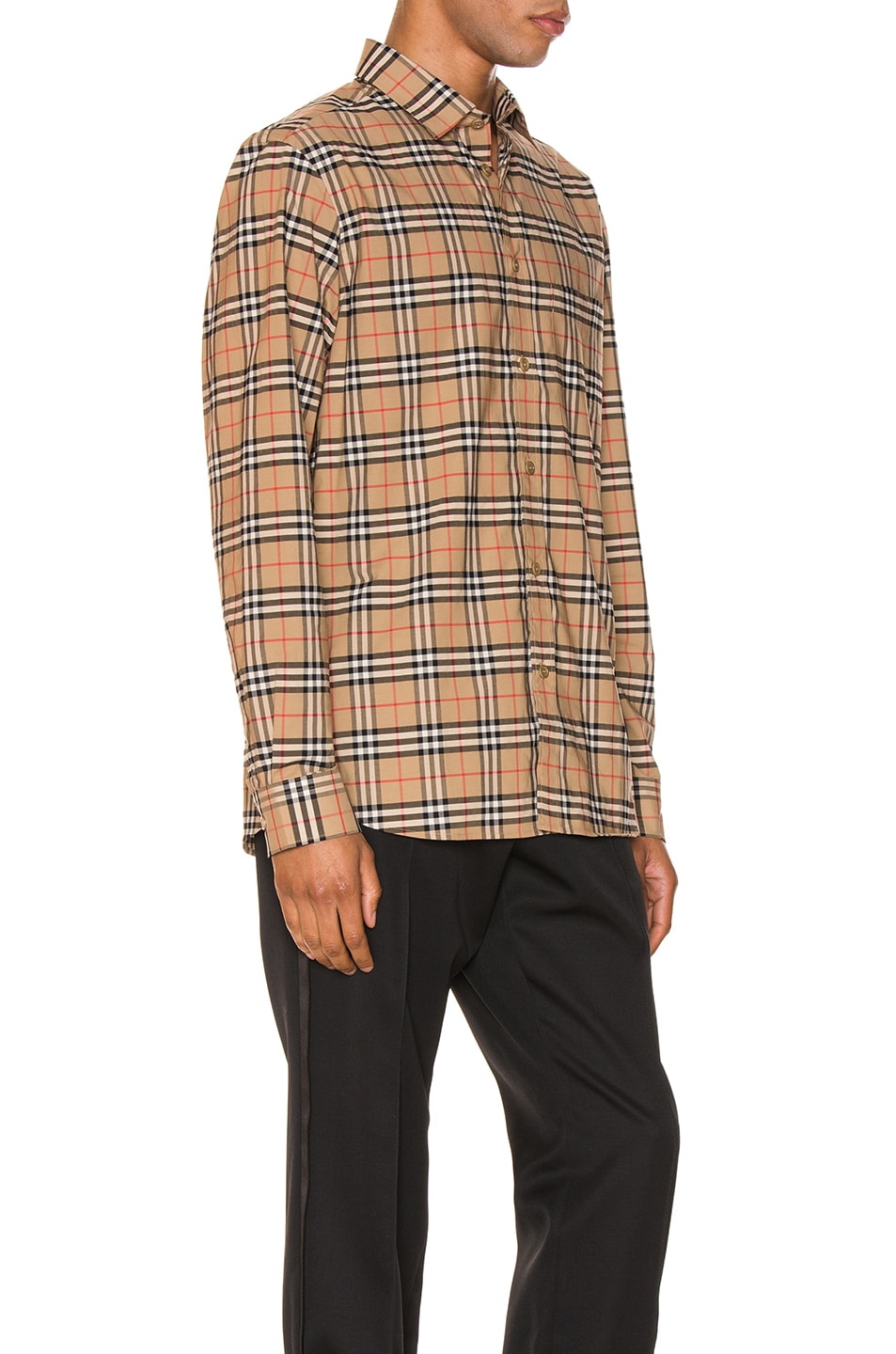 قميص Burberry Small Scale Stretch Check باللون البيج